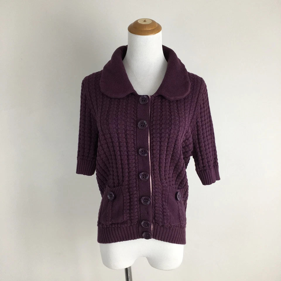 Cárdigan MARC JACOBS para mujer talla pequeña púrpura texturizado tejido bolsillos botón a presión Foto 4 de 4