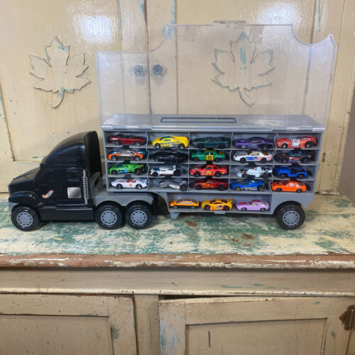 Hot Wheels Lot Of 46 Cars And Semi Trailer Carrying Case
