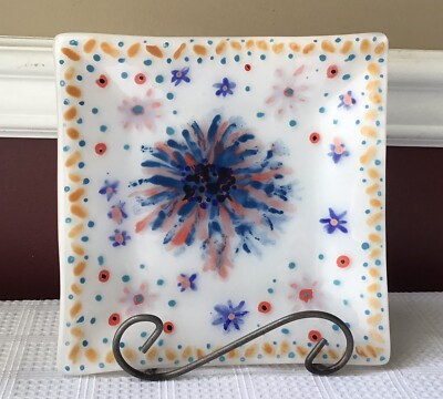 Vintage Greek Mixaha Square Art Glass Plate, 8  X 8 