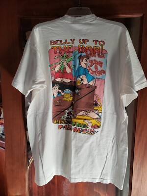 VTG 90 s Tricky Dicks Belly Up To The Bar T Shirt XXL Single Stitch USA 2 Sided