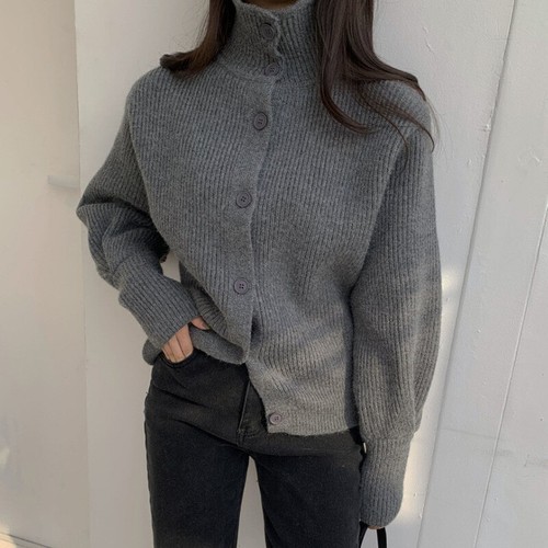 Women Sweater Knitted Coat Jacket Cardigan Jumper Puff Sleeve Casual Loose - Picture 16 of 16