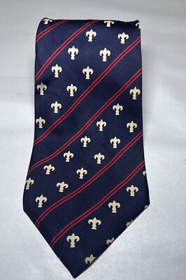 Vintage N. Peal Classic Navy Red Flour De Lis Men s Tie All Silk 56  X 3.75 