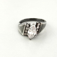 Vintage 925 Sterling Silver Clear CZ Sparkly Marquise Ladies Band Ring Size 8