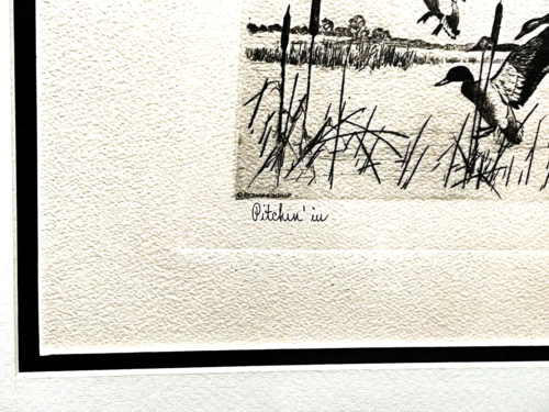Richard Bishop Pitchin' nell'acquaforte a punta secca anni '40 - cornice personalizzata nuova - Foto 6 di 7