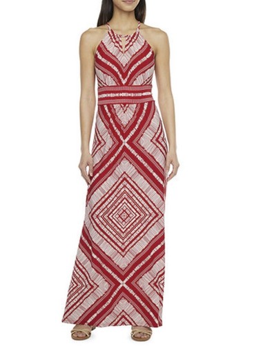 Sleeveless Red White Maxi Dress Women 