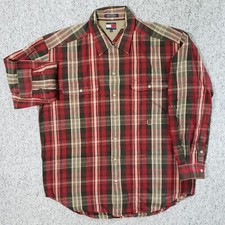 Vtg Tommy Hilfiger Shirt Mens XL Red Green Tan Plaid Heavy Button Down Cotton