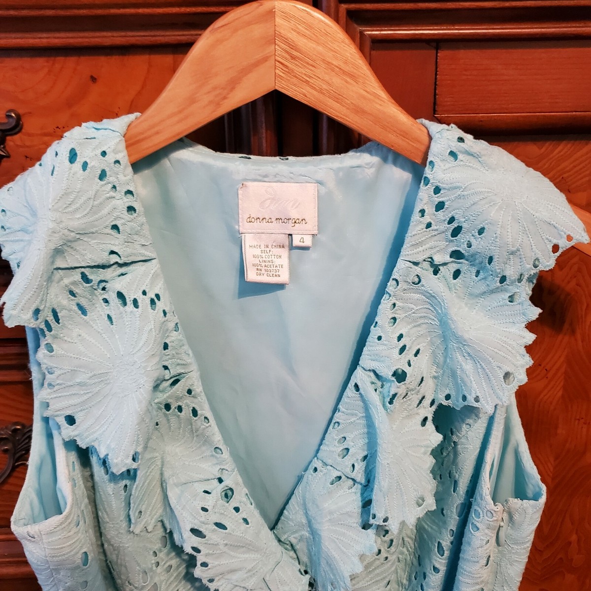 DONNA MORGAN aqua blue cotton eyelet dress size 4 | eBay