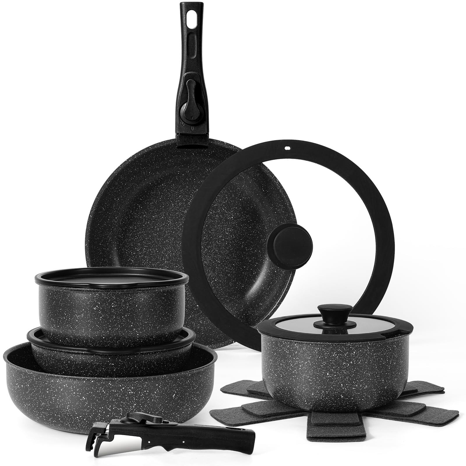 15Pcs Pots and Pans Set Non Stick, Cookware Sets with Detachable Handle, Nons...