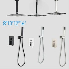 8"10"12"16" Rainfall Shower Faucet Combo Set Luxury W/Hand Spray Ceiling Mounted
