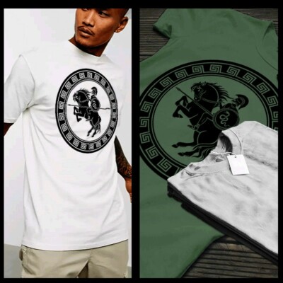Greek T-shirt Greco Roman Sparta Warrior Spartacus Gladiator Horseback XL White