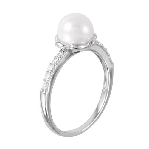 925 STERLING SILVER FAUX PEARL RING W/  LAB CREATED SIMULATE DIAMOND  SZ 5-9