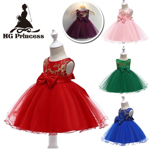 Flower Girl Gold Embroidered Dress Baby Girls Princess Party Tutu