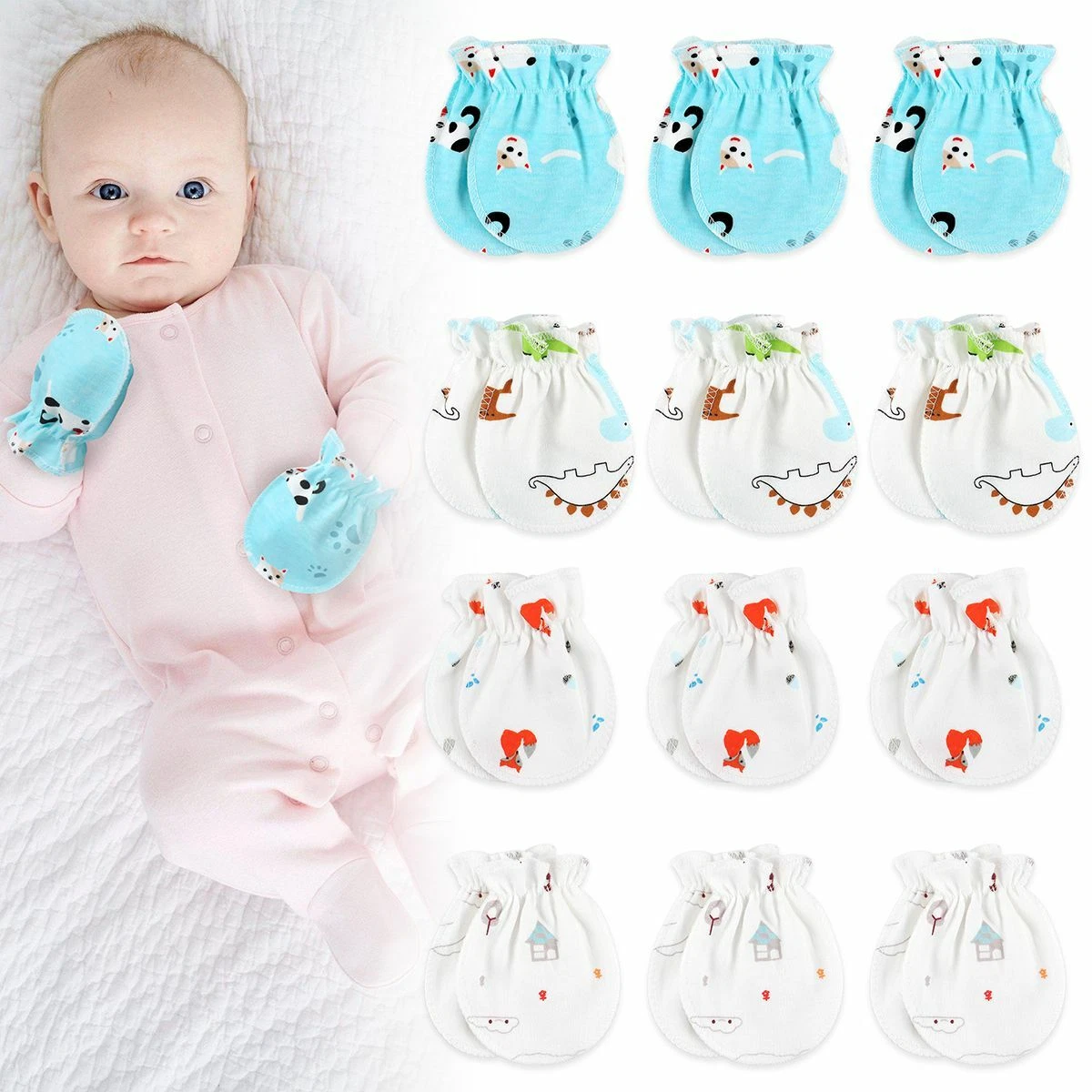 12 Pairs Newborn Baby Boys Mittens 100 Cotton No Scratch Gloves Infant Unisex