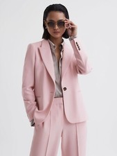 Reiss Womens Marina Single Breasted Pink Blazer Jacket Uk Size 16