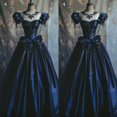 Gothic Halloween Prom Dresses Navy Blue Satin Evening Celebration Ball  Gowns | eBay