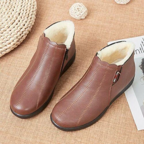 Womens Winter Comfort Warm Flat Round Toe Side Zip Solid Casual Color Boots Walk - Bild 12 von 18