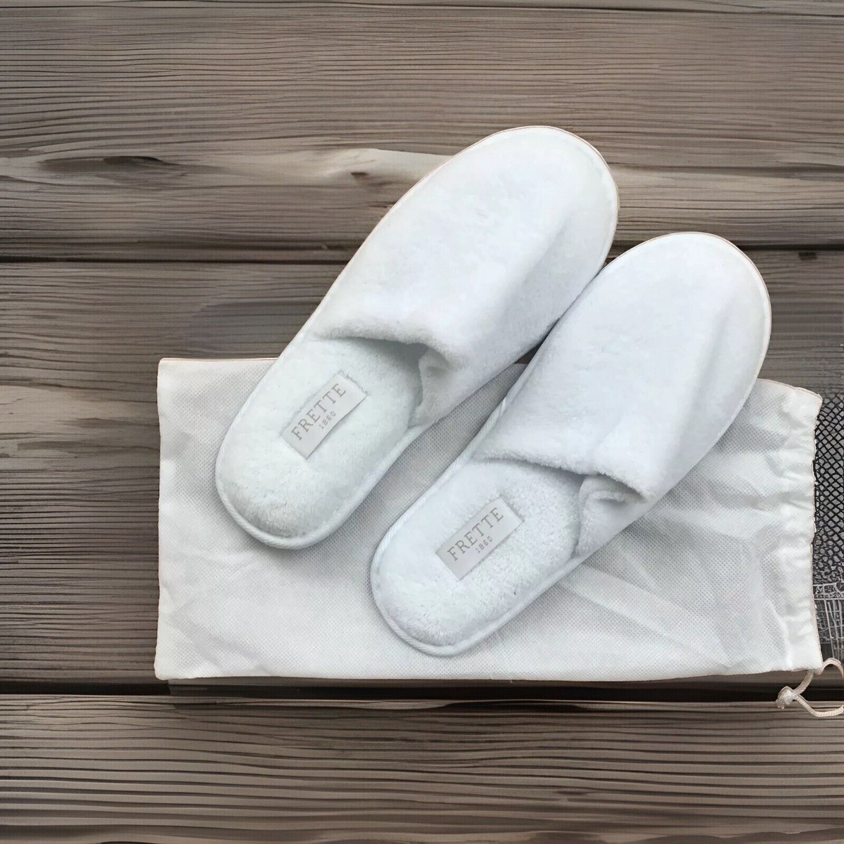2x FRETTE 1860 Luxury Hotel Collection White Unisex Plush Slippers
