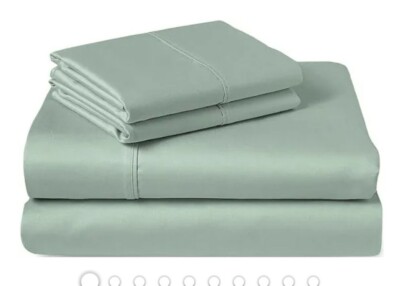 PIZUNA LINENS 400 TC 100% LONG  STAPLE COTTON SATEEN ASH GREEN 4PC QUEEN SET NEW