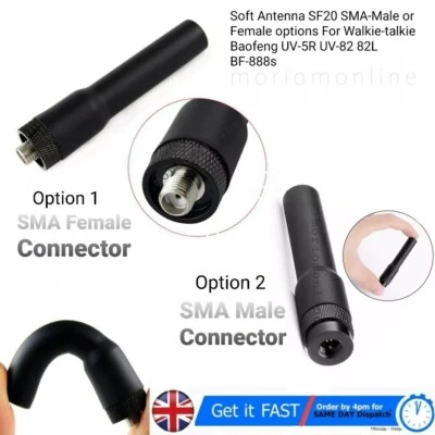 SF20 VHF & UHF Dual Band SMA Male or Female, Small Flexible Stubby Radio Antenna