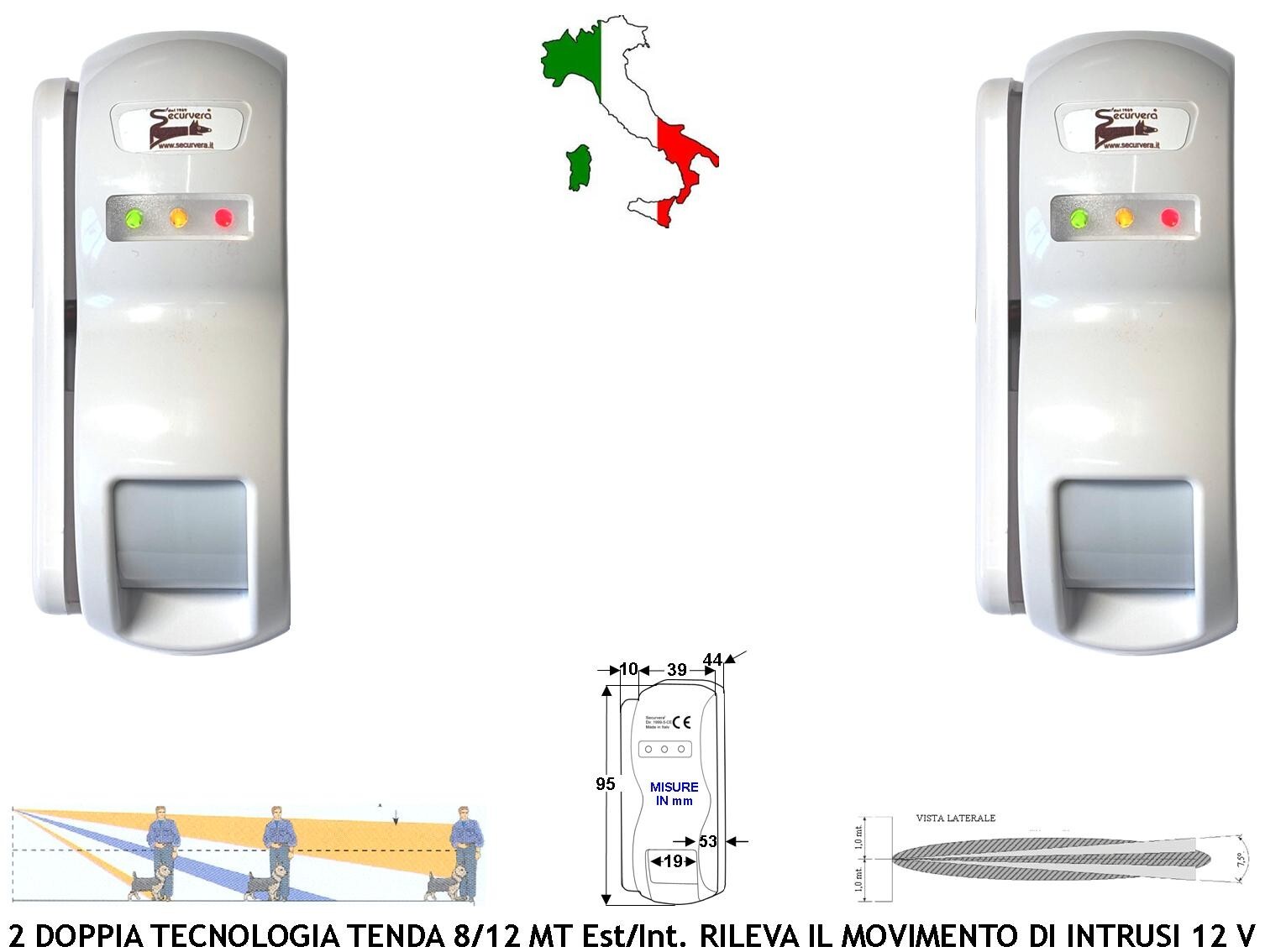 2x Rilevatori Movimento Esterni Doppia Tecnologia Antifurto Hi-Tech