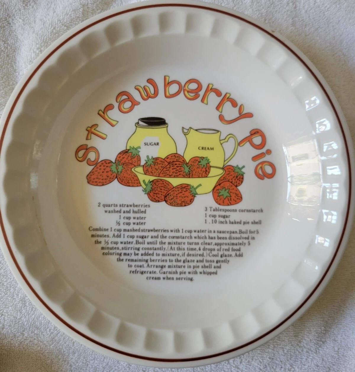 Vintage Strawberry Pie Hankook Super Bone Recipe Pie Plate Pan 10" Ceramic
