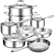 11-Piece Pots and Pans Set, 18/10 Stainless Steel Cookware Set, Induction Compat