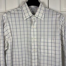 Brooks Brothers Slim Fit Non-iron Button White Check Dress Shirt, Men  s 16-33