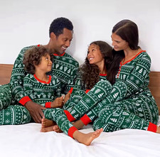 Family Matching Christmas Pajamas Green Tree Fair Isle Mom Dad Kids Baby Set