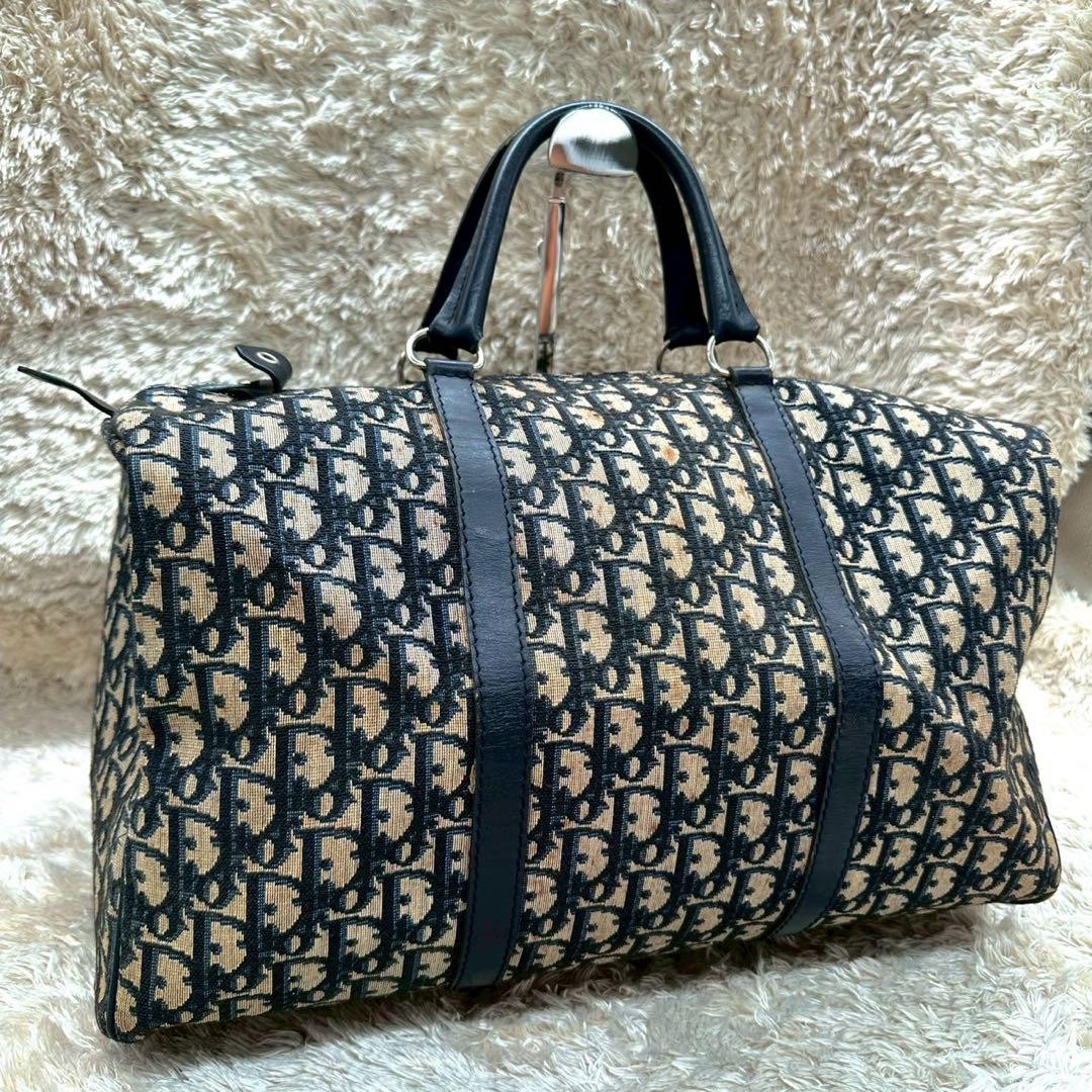 Vintage Auth Christian Dior Boston Bag Beige Trotter Canvas From Japan RIN