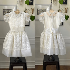 Vintage 50s 60s Girls Formal Dress White 7 8 First Communion Flower Girl