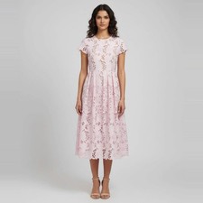 SelfPortrait Pink Cotton Guipure Midi Dress M