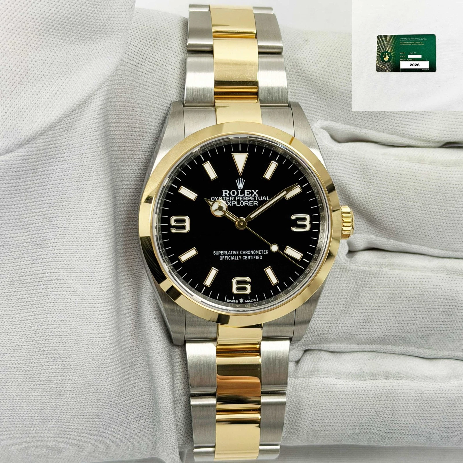 Rolex — Unworn 2026 Rolex Explorer 124273 36MM Black 18K Two-Tone Yellow Gold Paper