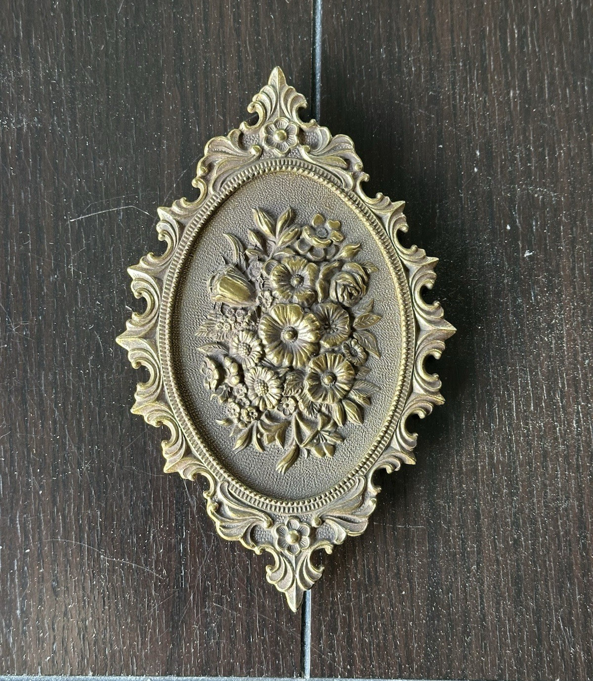 VTG Brass Floral Wall Plaque Made in Italy / Victorian Style / Moody Home Decor