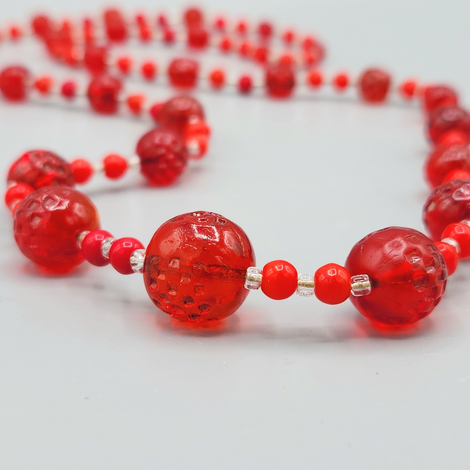 Art Deco Red Pressed Dimpled Translucent Opaque G… - image 8