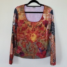 Amour Floral Mesh Top S Red Crystal Embellished Stretch