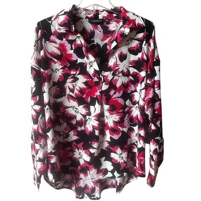 Rafaella Floral Relaxed Fit Pull Over Woven Blouse Womens Large High Lo Hem NWOT