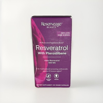 Reserveage Resveratrol 500mg Heart Health with Pterostilbene 60 Caps Exp 04/2027
