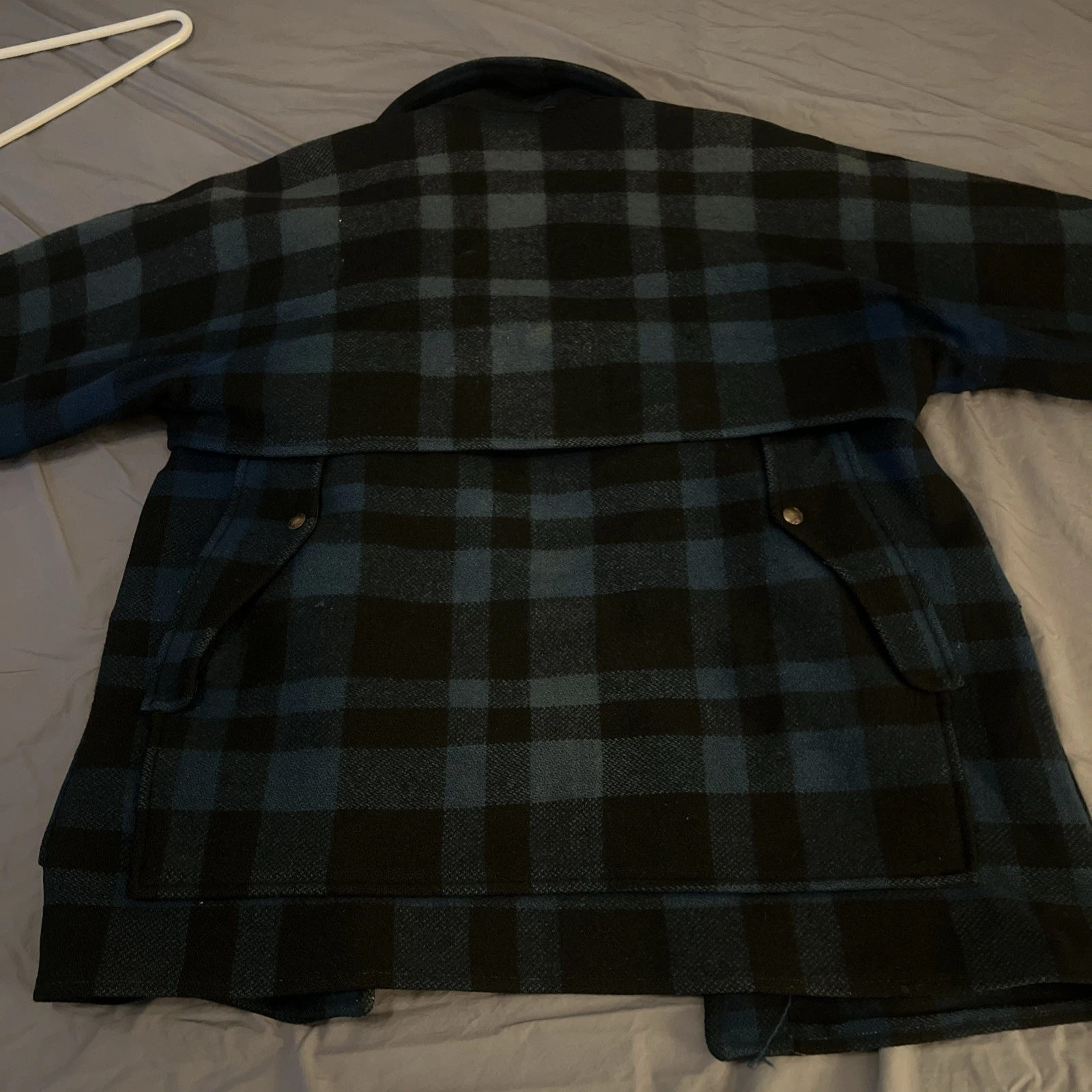 Vintage Black Bear Brand 30s 40s Blue Plaid Mackinaw Cruiser Jacket Sun Fade M/L image 5