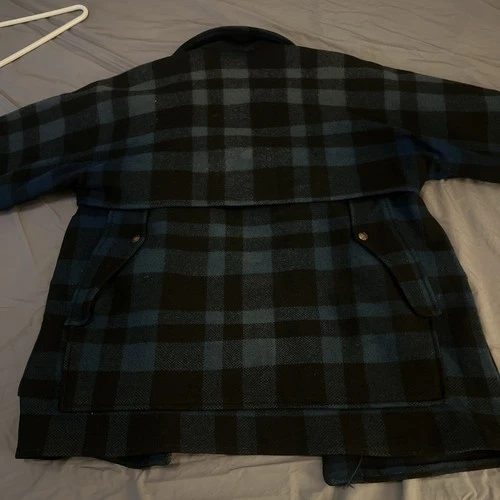 Vintage Black Bear Brand 30s 40s Blue Plaid Mackinaw Cruiser Jacket Sun Fade M/L image 5