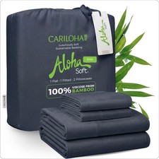 Bamboo Sheet Set King 16 in Deep Pockets Organic Viscose Cape Blue Cariloha Soft