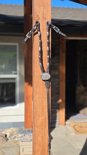 Vintage Rawhide Braided Western Breast Collar w/ Engraved Silver – Ranch / Show