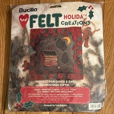 Bucilla "Winter Cabin" Felt Kit 1996 Holiday Creations 14x14 Pillow 83604 New