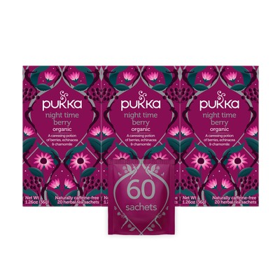 Pukka Organic Tea Bags, Night Time Berry Herbal Tea With Chamomile, Ec