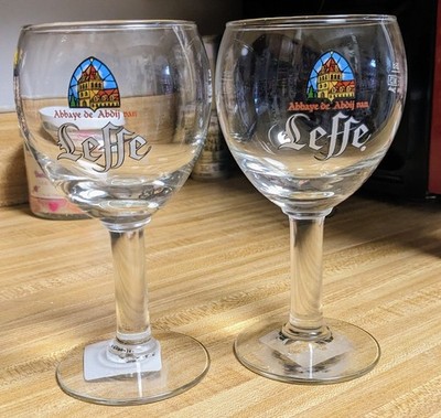 Vintage Belgian Leffe Beer Glasses Set of 2 25cl Clear Glass Round 