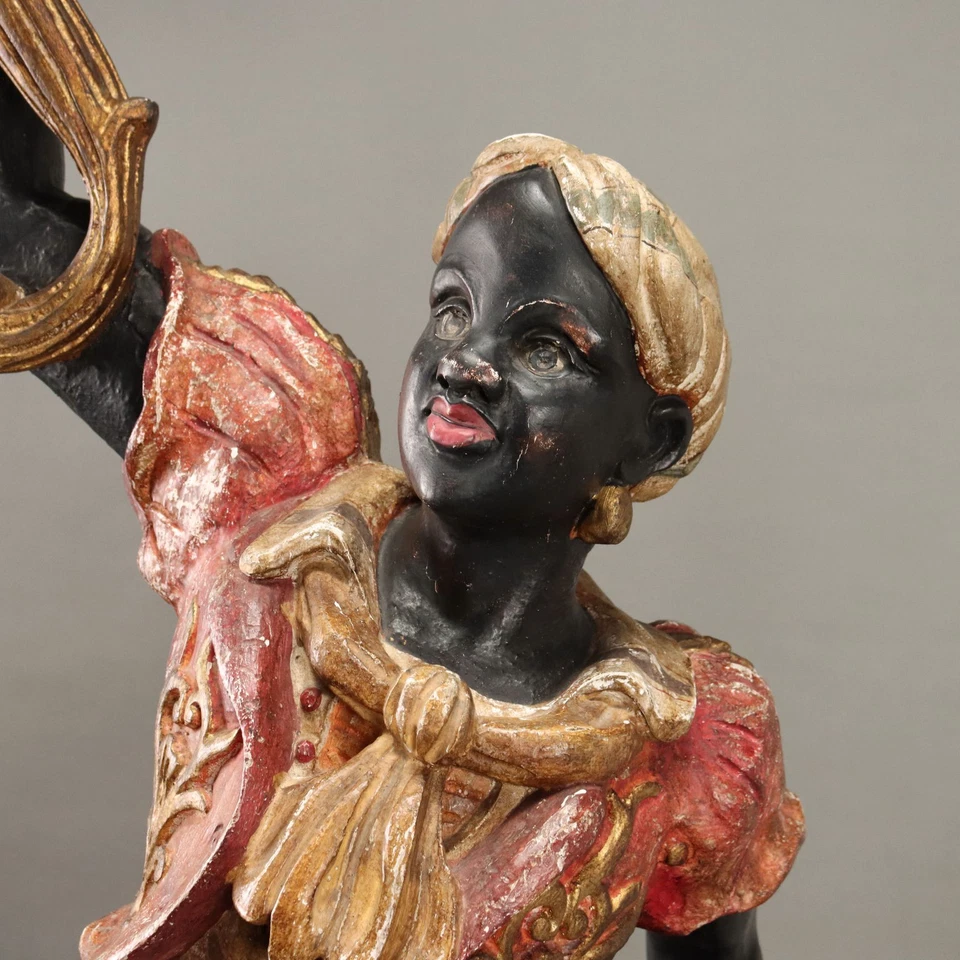 Antiguo Candelabro Madera Tallada Hierro Italia Siglo XX Original Foto 3 de 4