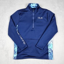 Huk Mens Medium Blue 1/4 Zip Pullover Kryptek Camo Performance Fishing Fleece