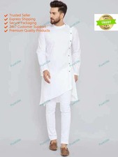 Mens Kurta Cotton Mens Casual Kurta Loose Fit Top Tunic Solid White Long Shirt