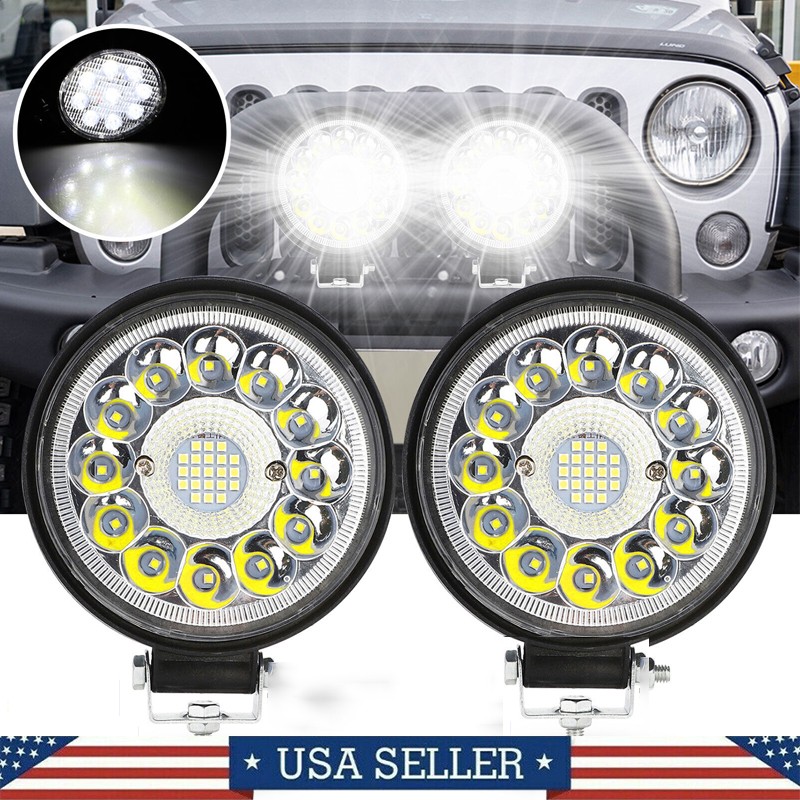Pair 5"inch Round LED Work Light Bar Flood Spot Light Driving Lamp For Offroad