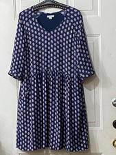 Garnet Hill Sz 8 (M) Dress Navy Blue/Multi Floral Pockets 3/4 Sleeve Lined