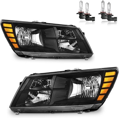 Pair Headlights Assembly For 2009-2020 Dodge Journey Black Headlamps w/ Bulbs
